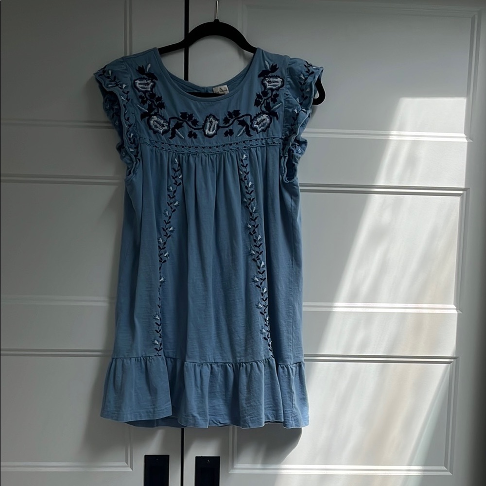 Gray and Blue Smocked Ruffled Mini Sundress